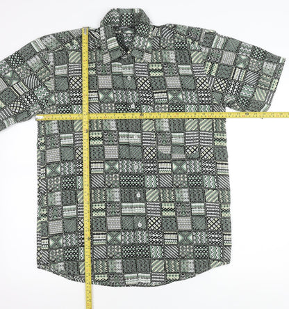 Osborn Men’s Green Geometric Aztec Short Sleeve Button-Up Shirt M 40in
