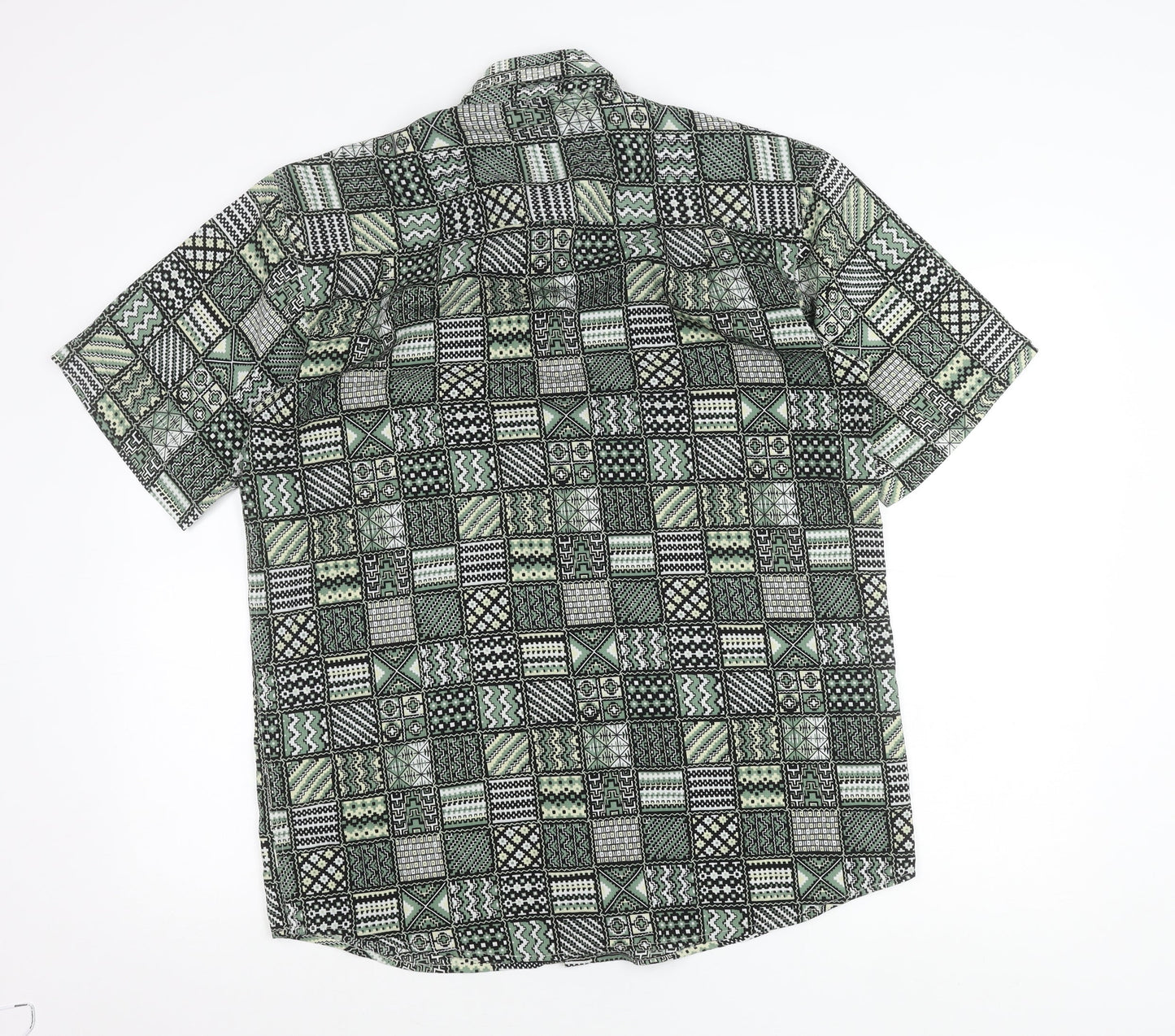 Osborn Men’s Green Geometric Aztec Short Sleeve Button-Up Shirt M 40in