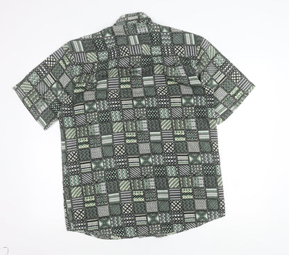 Osborn Men’s Green Geometric Aztec Short Sleeve Button-Up Shirt M 40in