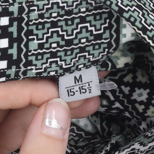 Osborn Men’s Green Geometric Aztec Short Sleeve Button-Up Shirt M 40in