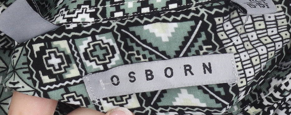Osborn Men’s Green Geometric Aztec Short Sleeve Button-Up Shirt M 40in