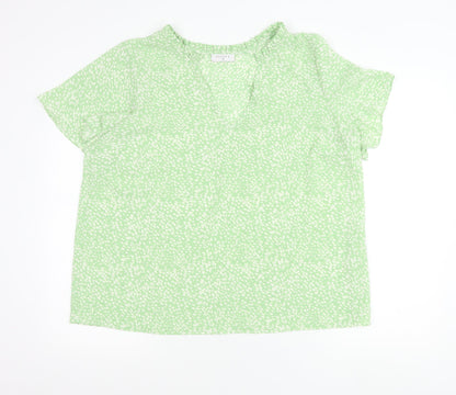 Papaya Womens Green Polka Dot Blouse Size 18 V-Neck Tunic Top