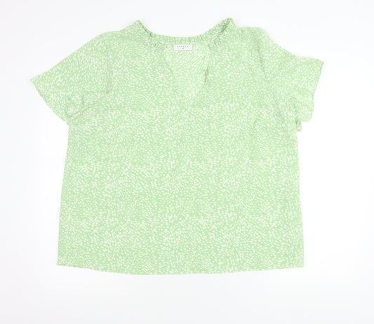 Papaya Womens Green Polka Dot Blouse Size 18 V-Neck Tunic Top