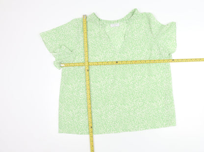 Papaya Womens Green Polka Dot Blouse Size 18 V-Neck Tunic Top