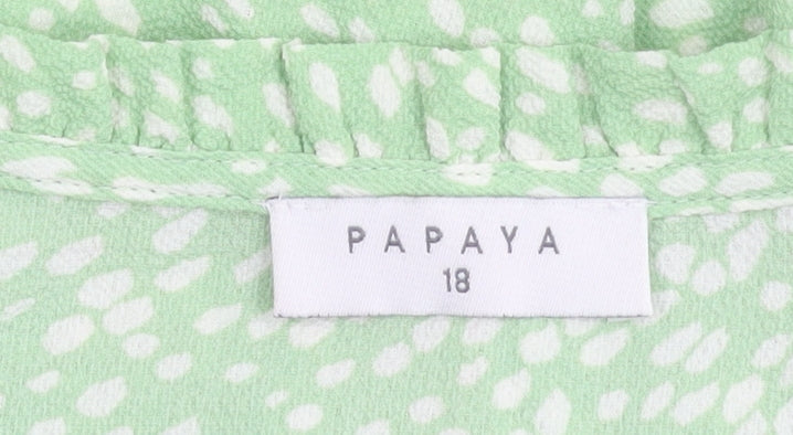 Papaya Womens Green Polka Dot Blouse Size 18 V-Neck Tunic Top