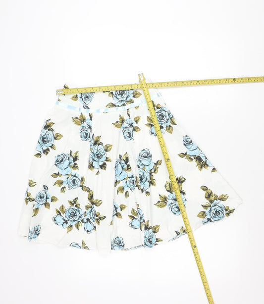 Dorothy Perkins Women’s White Blue Floral A-Line Skirt Size 6