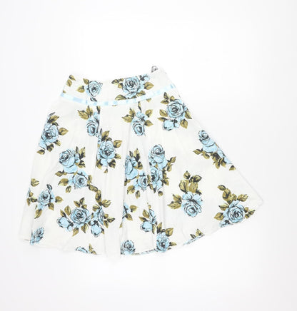 Dorothy Perkins Women’s White Blue Floral A-Line Skirt Size 6