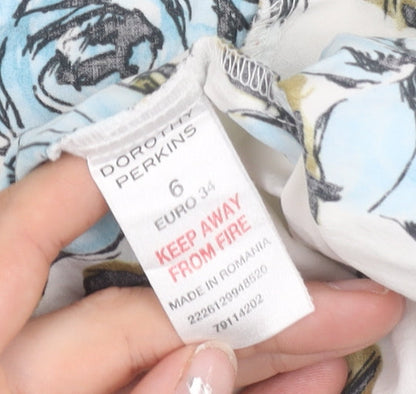 Dorothy Perkins Women’s White Blue Floral A-Line Skirt Size 6