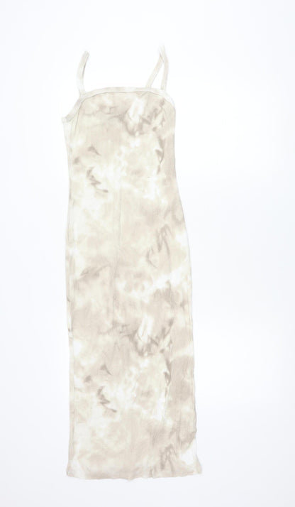 Zara Women Beige Tie Dye Slip Dress Size S Scoop Neck Midi