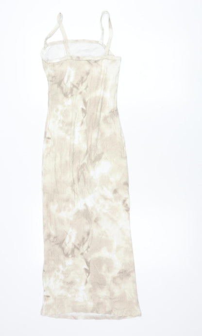 Zara Women Beige Tie Dye Slip Dress Size S Scoop Neck Midi