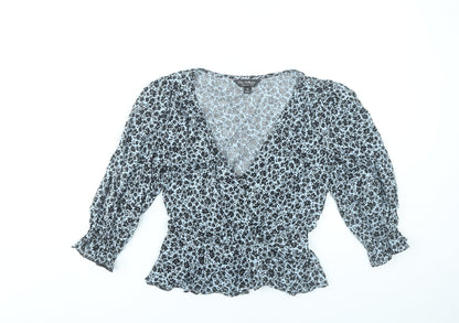 Miss Selfridge Women’s Blue Floral Viscose Wrap Blouse UK 10