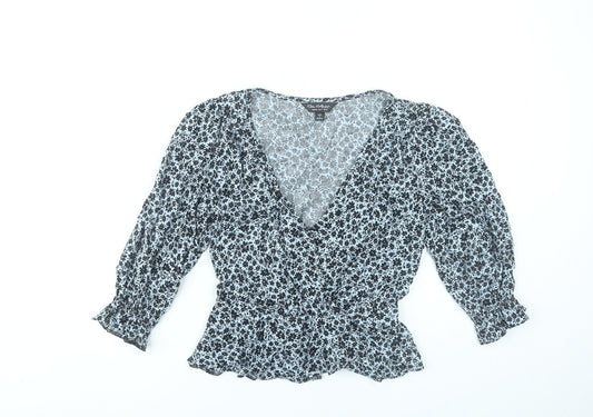Miss Selfridge Women’s Blue Floral Viscose Wrap Blouse UK 10