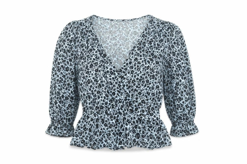Womens UK Size 10 Miss Selfridge Blue Wrap Blouse
