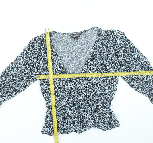 Miss Selfridge Women’s Blue Floral Viscose Wrap Blouse UK 10