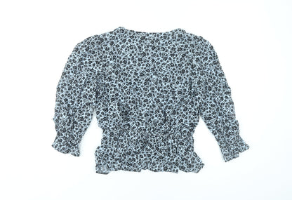 Miss Selfridge Women’s Blue Floral Viscose Wrap Blouse UK 10