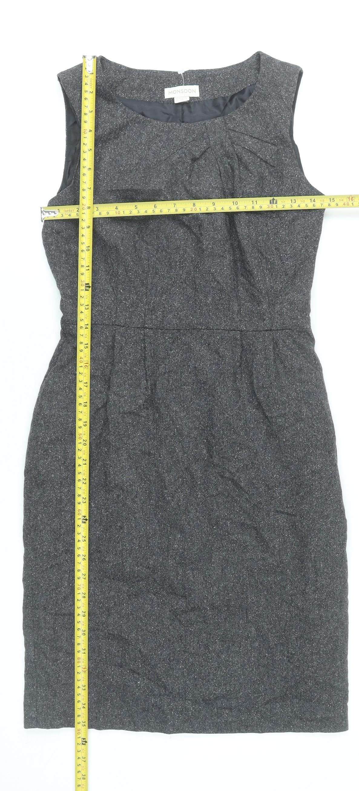 Monsoon Women’s Grey Wool Blend Sheath Dress UK 8 Knee Length Workwear