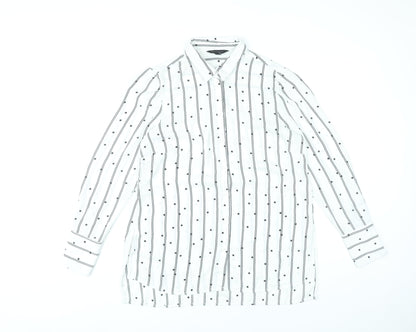 New Look Women White Striped Button-Up Shirt UK 10 Long Sleeve Polyester