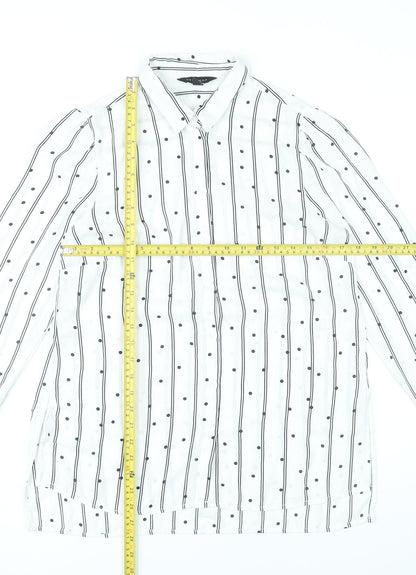 New Look Women White Striped Button-Up Shirt UK 10 Long Sleeve Polyester