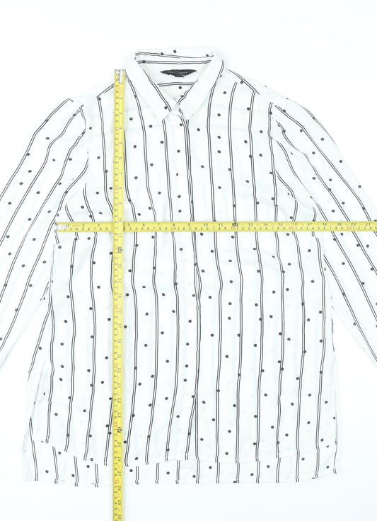 New Look Women White Striped Button-Up Shirt UK 10 Long Sleeve Polyester