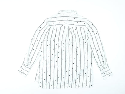 New Look Women White Striped Button-Up Shirt UK 10 Long Sleeve Polyester