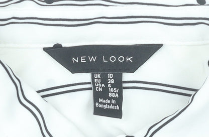 New Look Women White Striped Button-Up Shirt UK 10 Long Sleeve Polyester