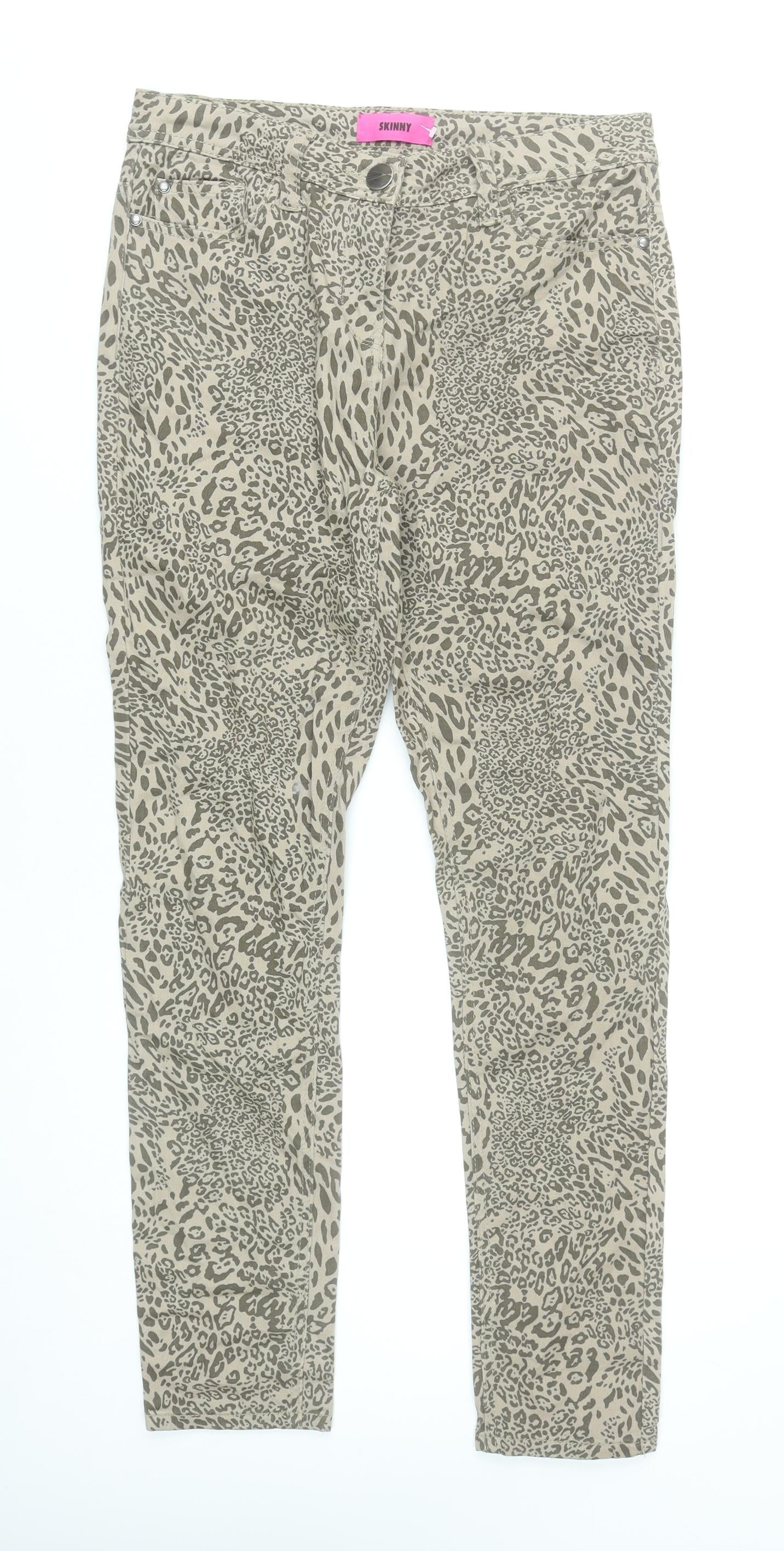 George Womens Beige Animal Print Skinny Jeans Size 12