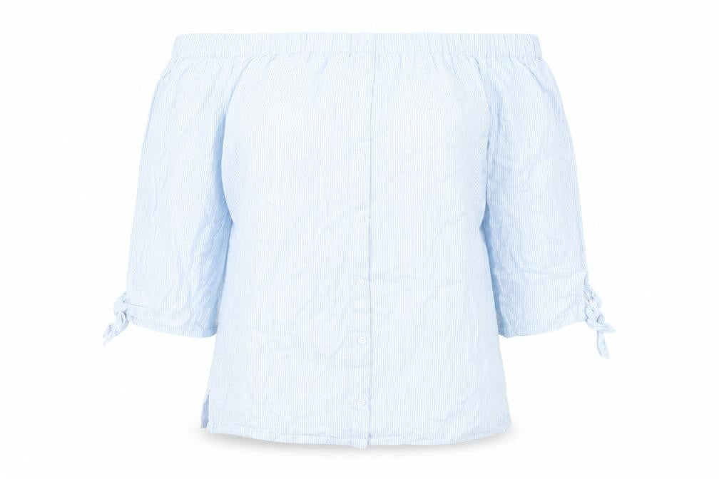 Dorothy Perkins Women’s Blue Striped Off Shoulder Blouse Size 10