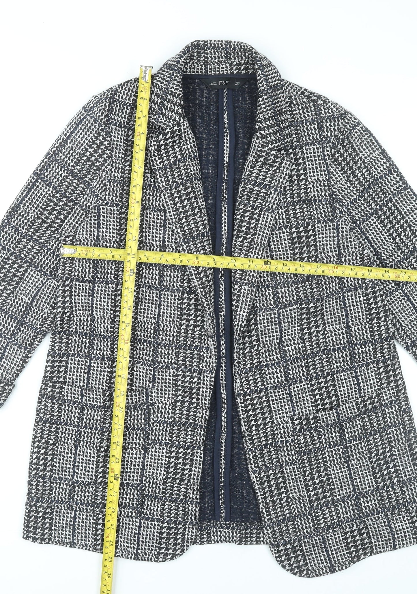 F&F Women's Grey Check Coat UK 12 Mid-Length Overcoat