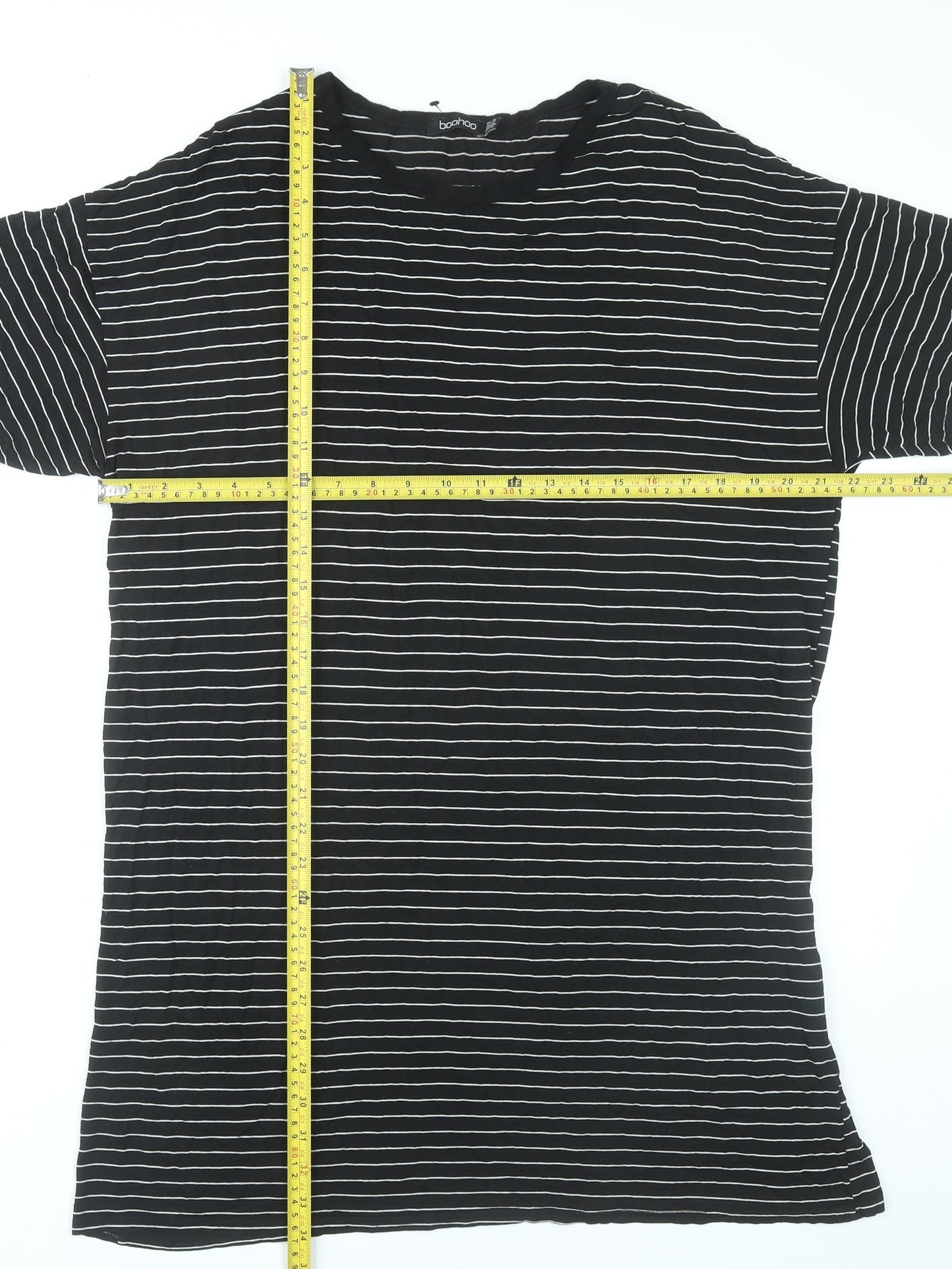 Boohoo Women’s Black Striped T-Shirt Dress Size 16 Casual