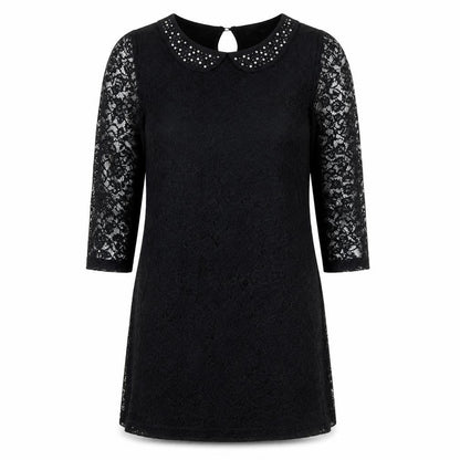 F&F Women Black Shift Lace Dress Size 12 Beaded Collar Partywear
