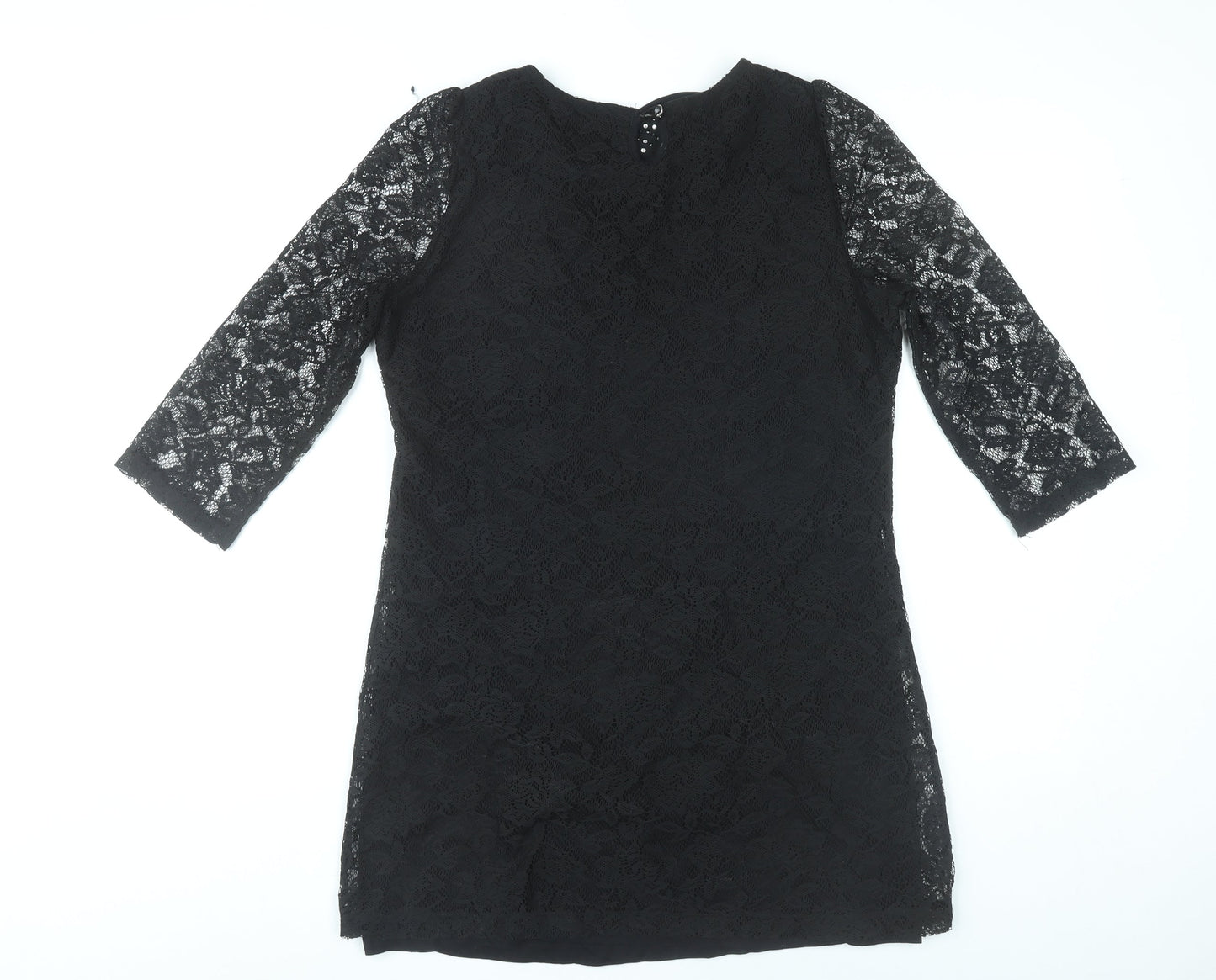 F&F Women Black Shift Lace Dress Size 12 Beaded Collar Partywear