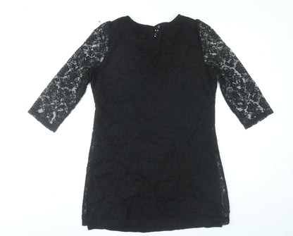 F&F Women Black Shift Lace Dress Size 12 Beaded Collar Partywear