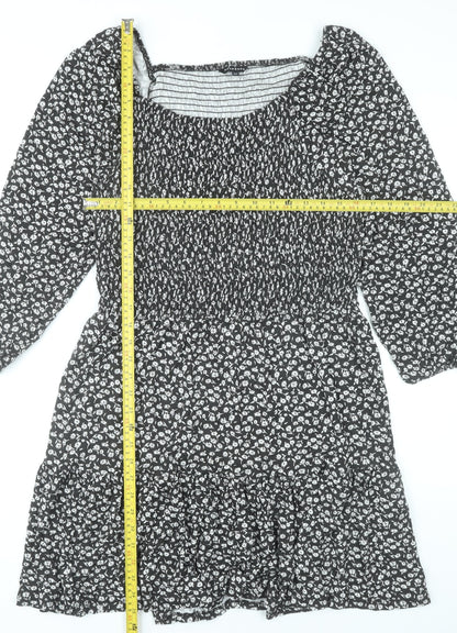 Peacocks Women’s Black Floral Skater Dress Size 20 Knee Length