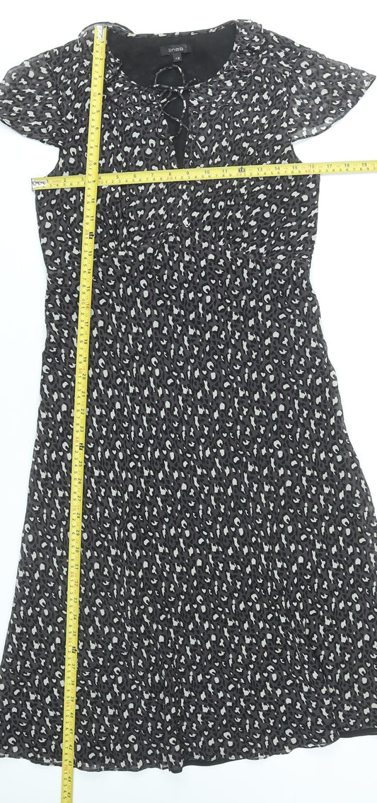 Linea Women’s Black Animal Print Silk A-Line Dress Size 12
