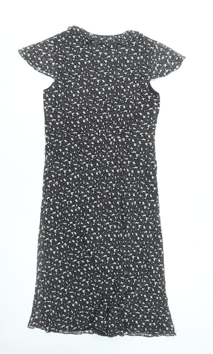 Linea Women’s Black Animal Print Silk A-Line Dress Size 12