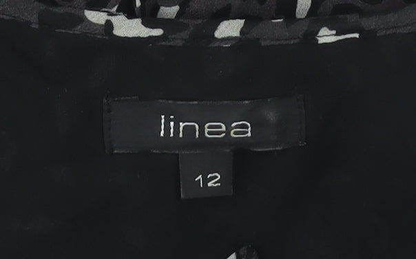Linea Women’s Black Animal Print Silk A-Line Dress Size 12