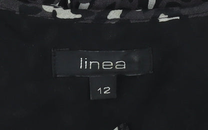 Linea Women’s Black Animal Print Silk A-Line Dress Size 12