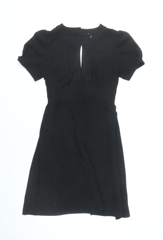 Topshop Women’s Black Size 10 Fit & Flare Short Sleeve Dress