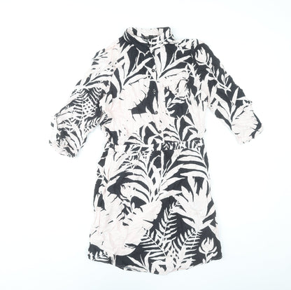 Topshop Women’s Black White Tropical Print Shirt Dress Size 8