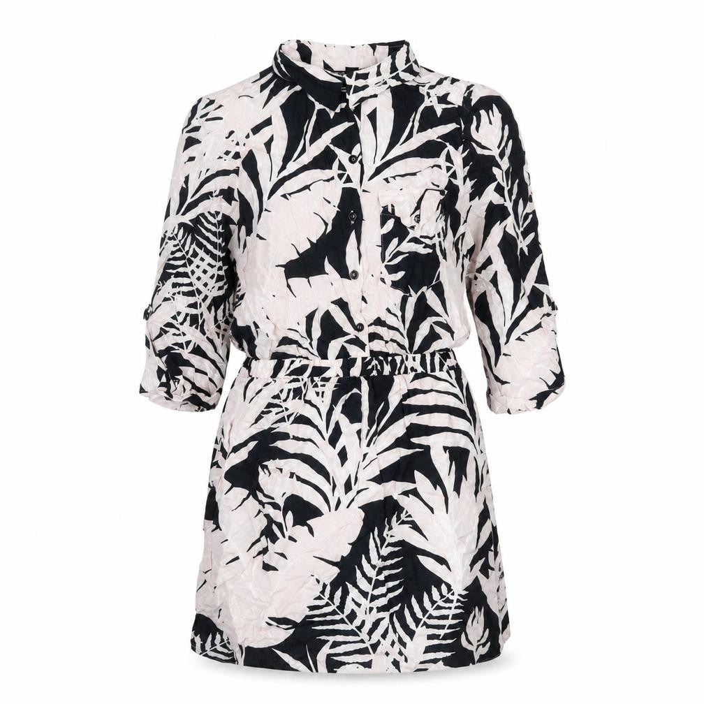 Topshop Women’s Black White Tropical Print Shirt Dress Size 8