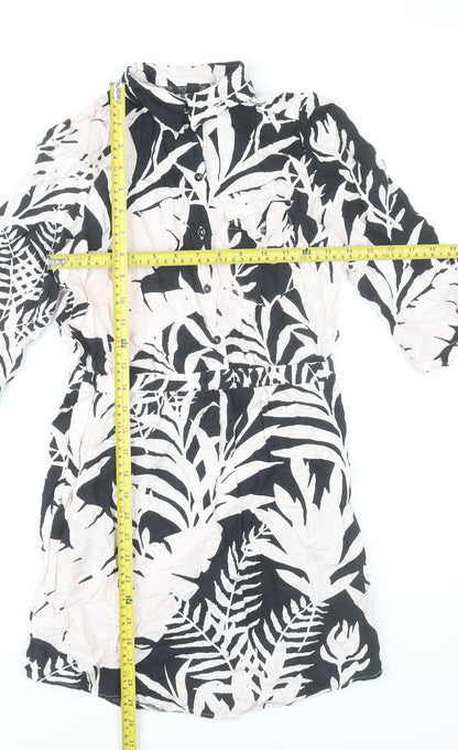 Topshop Women’s Black White Tropical Print Shirt Dress Size 8