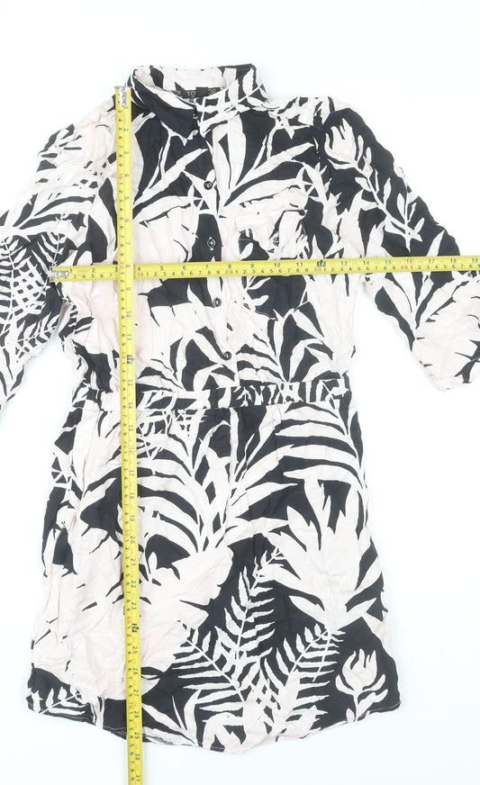 Topshop Women’s Black White Tropical Print Shirt Dress Size 8