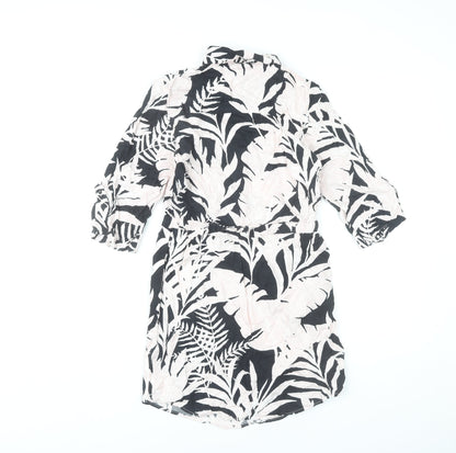 Topshop Women’s Black White Tropical Print Shirt Dress Size 8