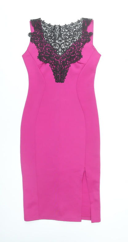 New Look Women Pink Bodycon Knee Length Dress Size 12 Party