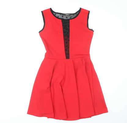 Quiz Womens Red Skater Dress Size 12 Sleeveless Scoop Neck Party