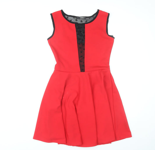 Quiz Womens Red Skater Dress Size 12 Sleeveless Scoop Neck Party