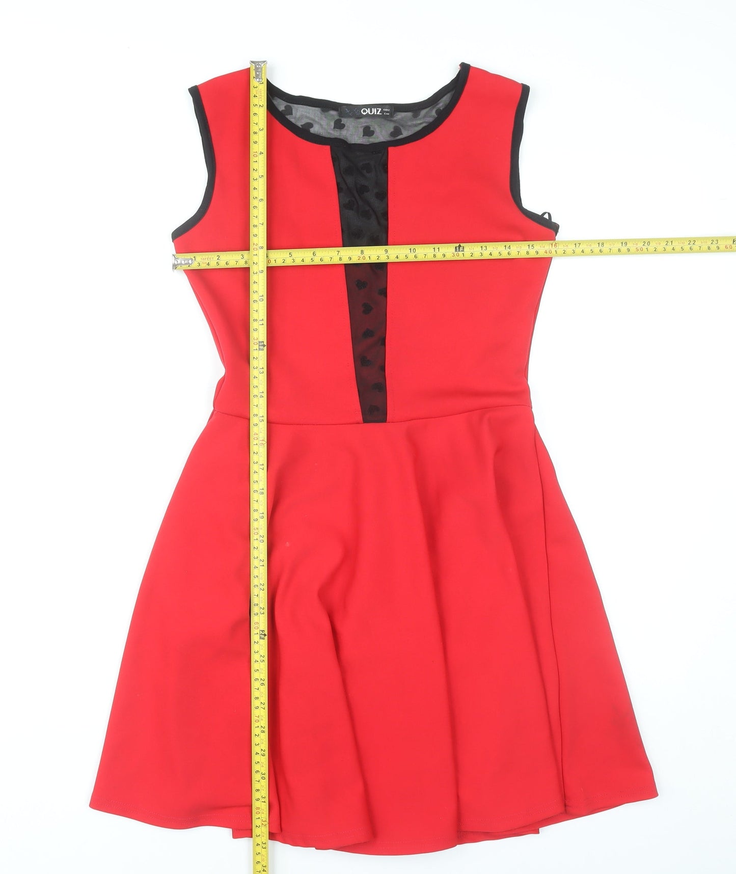 Quiz Womens Red Skater Dress Size 12 Sleeveless Scoop Neck Party