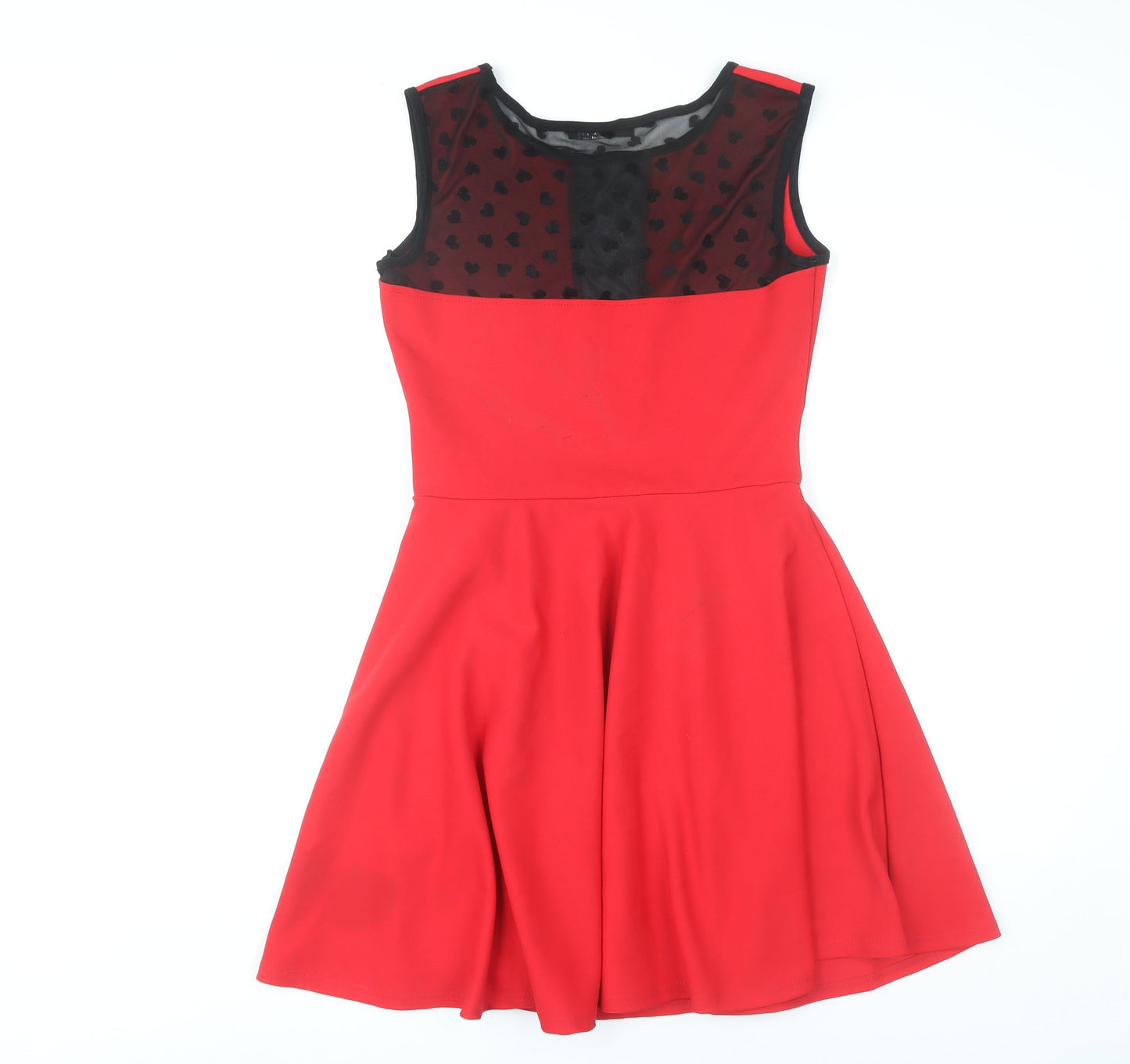 Quiz Womens Red Skater Dress Size 12 Sleeveless Scoop Neck Party