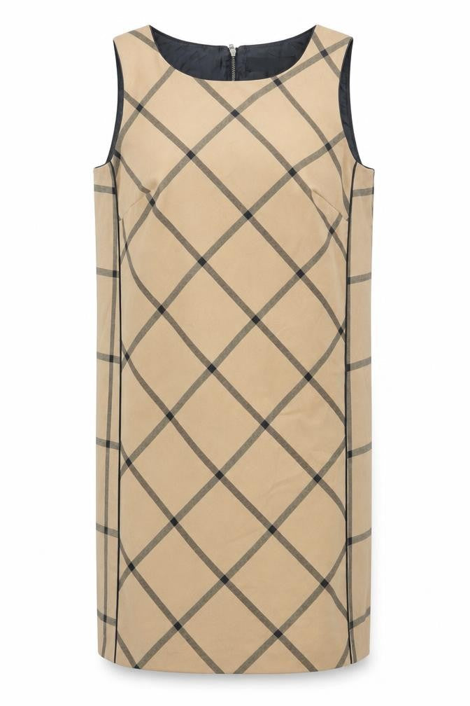 Next Women Beige Check Sleeveless Sheath Dress Size 14