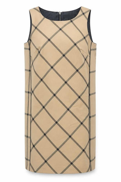Next Women Beige Check Sleeveless Sheath Dress Size 14